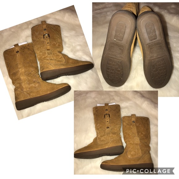 Coach Tullip Signature Suede Boots in Camel - Picture 8 of 8